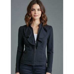 Kut from the Kloth Ruffle Front Moto Jacket Black Size M